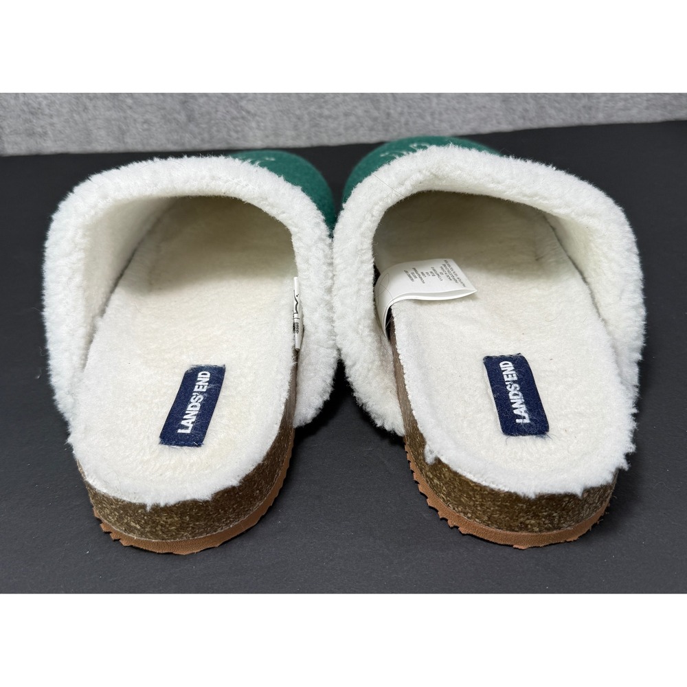 Lands' End Felt Scuff Slippers Womens 8 Green Dog Embroidery Faux Fur Clogs - Picture 3 of 9